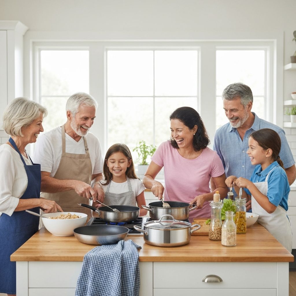 Family Cooking Together with Blue Diamond Pans